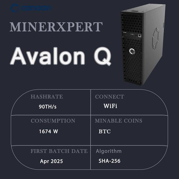 Canaan Avalon Q 90TH/s BTC Miner 18.6J/TH 1674W ASIC Miner